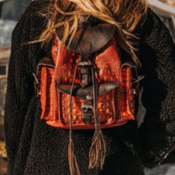 FREEBIRD BY STEVEN Brett Red Crocodile Backpack - Picture 5 of 15